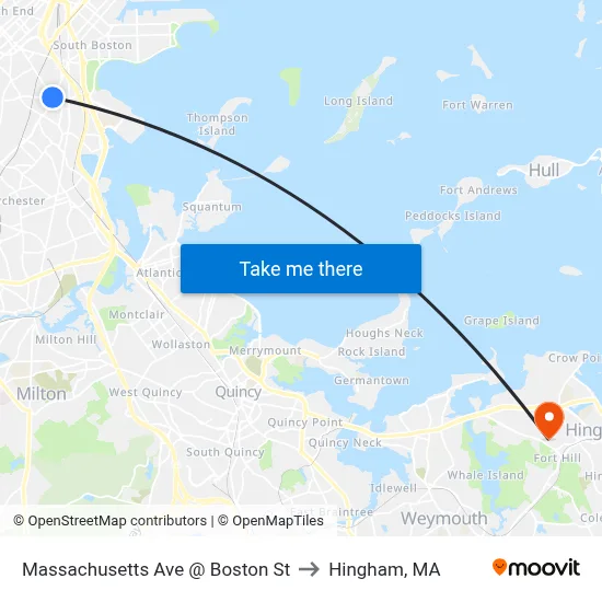 Massachusetts Ave @ Boston St to Hingham, MA map