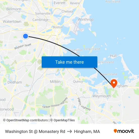 Washington St @ Monastery Rd to Hingham, MA map