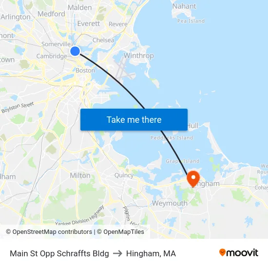 Main St Opp Schraffts Bldg to Hingham, MA map