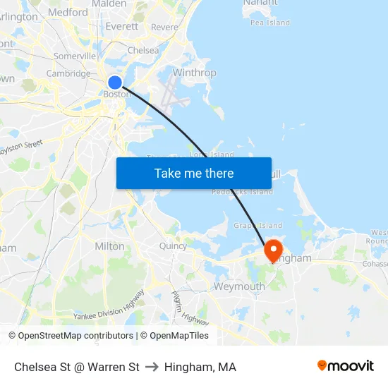 Chelsea St @ Warren St to Hingham, MA map