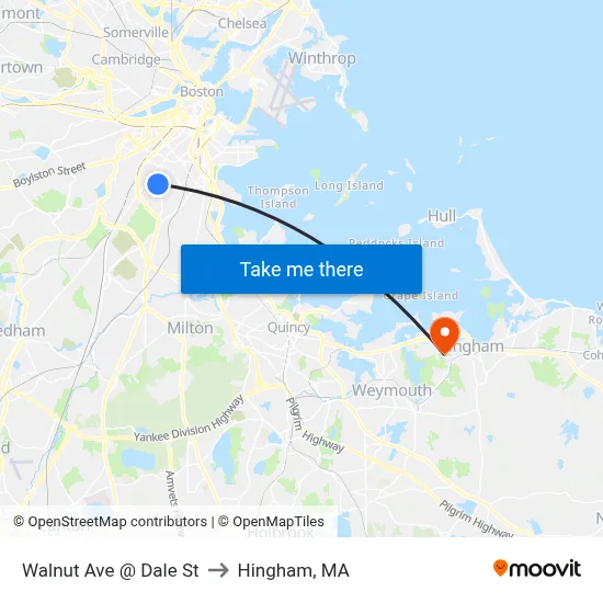 Walnut Ave @ Dale St to Hingham, MA map