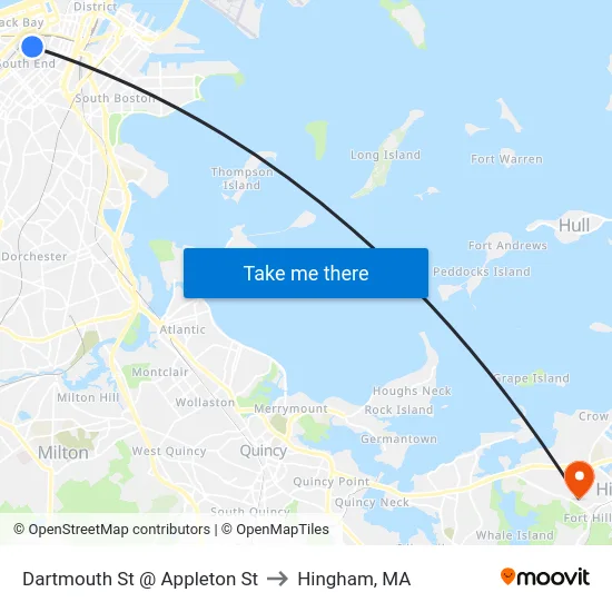 Dartmouth St @ Appleton St to Hingham, MA map