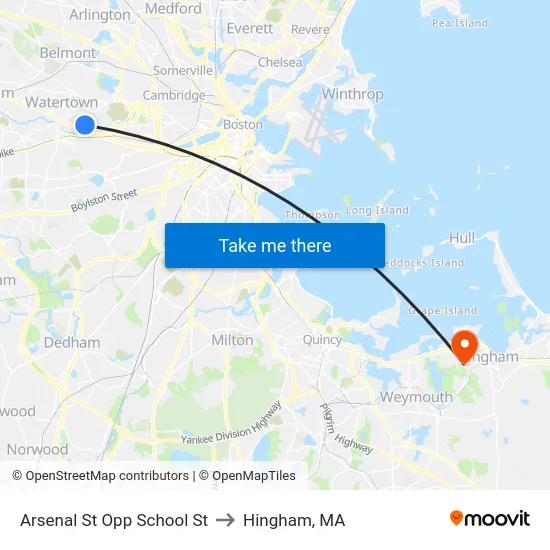 Arsenal St Opp School St to Hingham, MA map