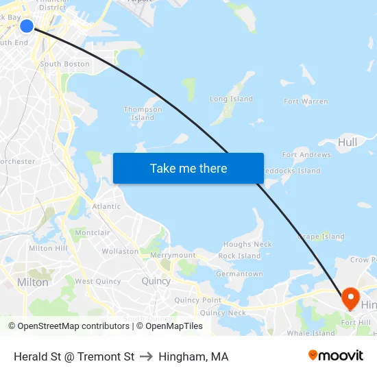 Herald St @ Tremont St to Hingham, MA map
