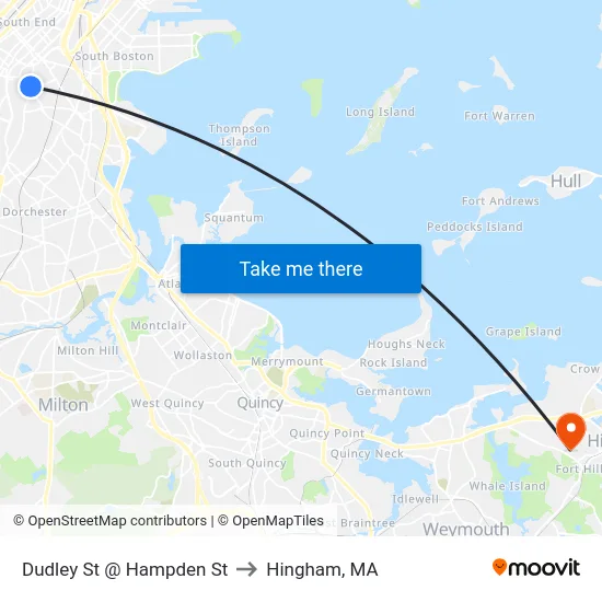 Dudley St @ Hampden St to Hingham, MA map