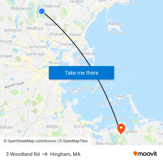3 Woodland Rd to Hingham, MA map