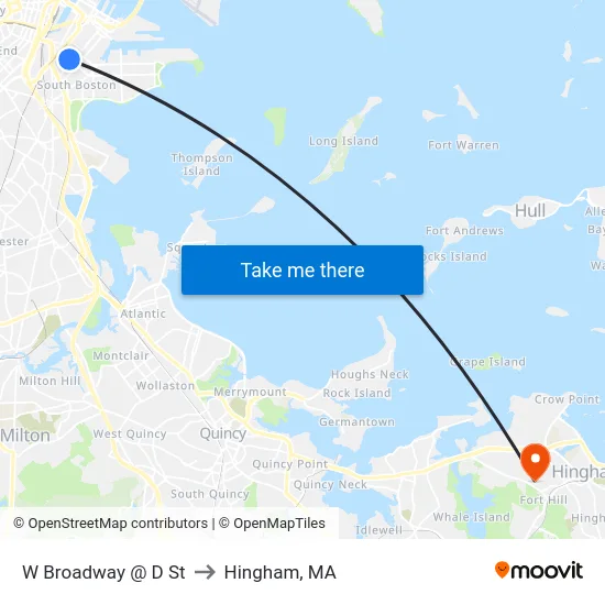 W Broadway @ D St to Hingham, MA map