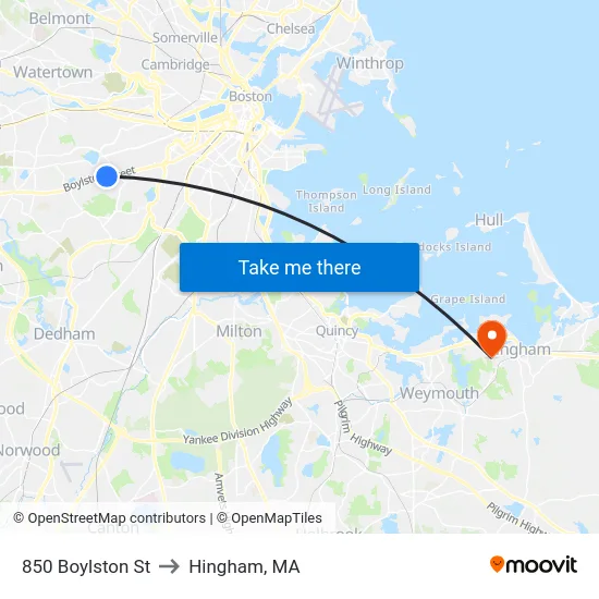 850 Boylston St to Hingham, MA map