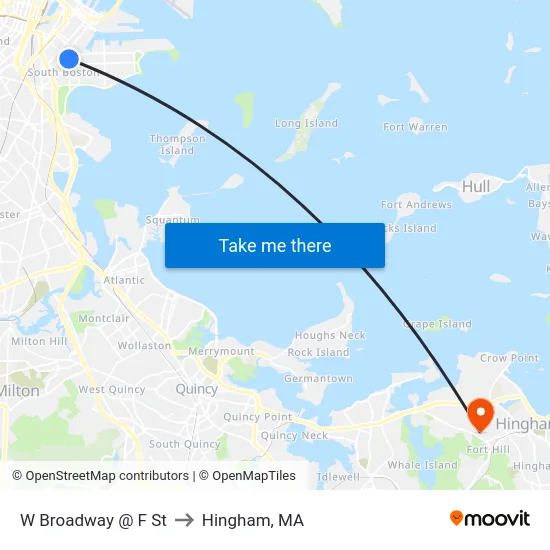 W Broadway @ F St to Hingham, MA map
