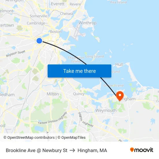 Brookline Ave @ Newbury St to Hingham, MA map