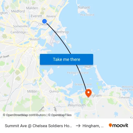 Summit Ave @ Chelsea Soldiers Home to Hingham, MA map