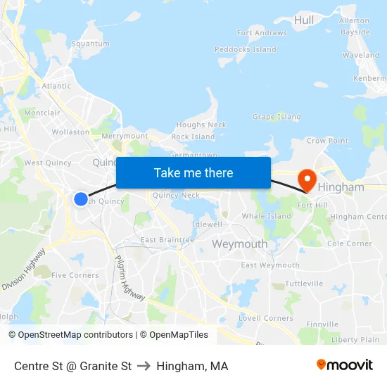 Centre St @ Granite St to Hingham, MA map