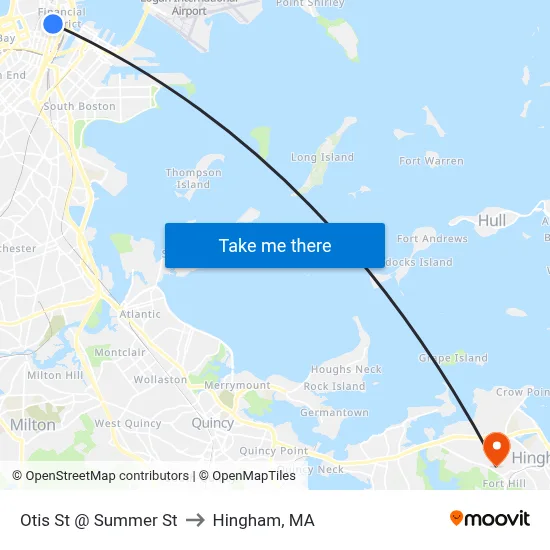 Otis St @ Summer St to Hingham, MA map