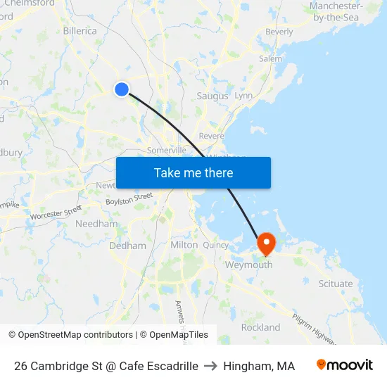 26 Cambridge St @ Cafe Escadrille to Hingham, MA map