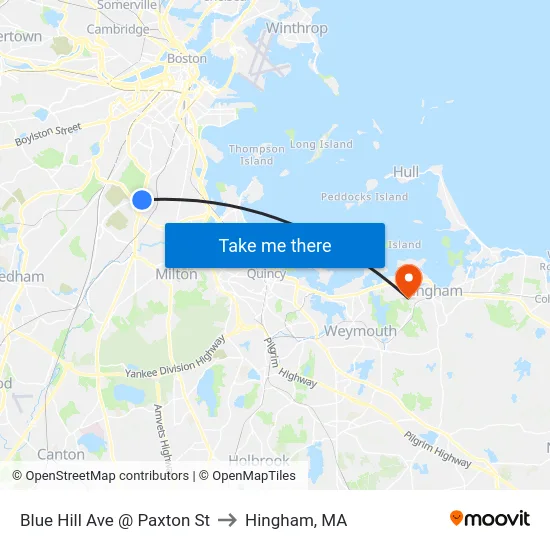 Blue Hill Ave @ Paxton St to Hingham, MA map