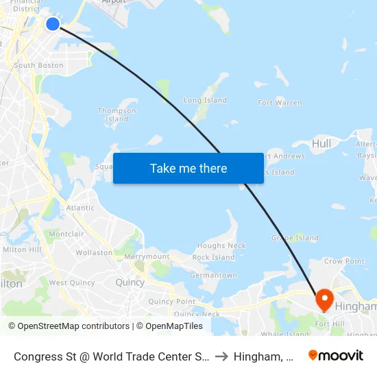Congress St @ World Trade Center Sta to Hingham, MA map