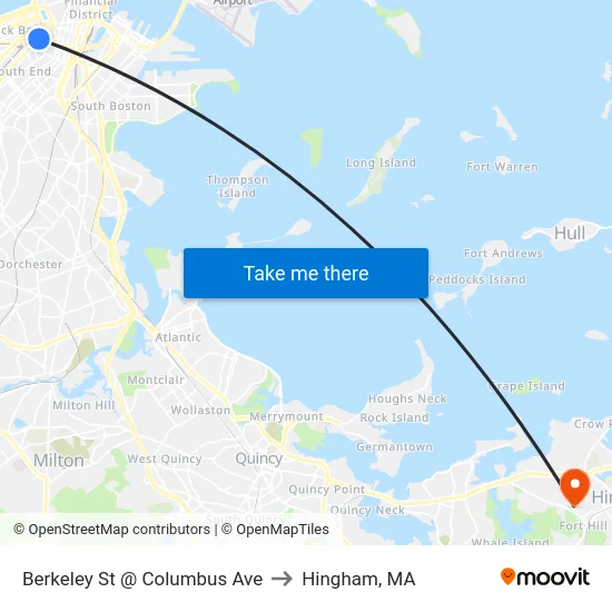 Berkeley St @ Columbus Ave to Hingham, MA map
