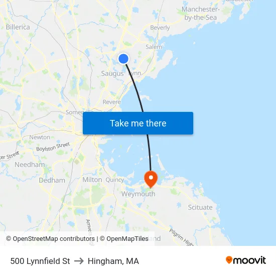 500 Lynnfield St to Hingham, MA map