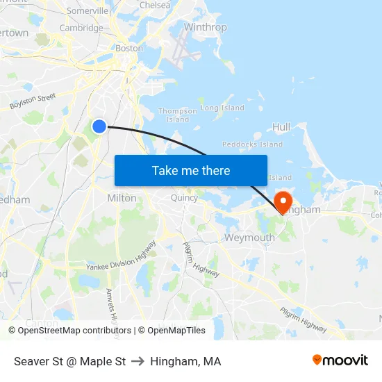 Seaver St @ Maple St to Hingham, MA map