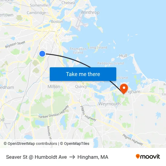 Seaver St @ Humboldt Ave to Hingham, MA map