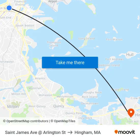 Saint James Ave @ Arlington St to Hingham, MA map