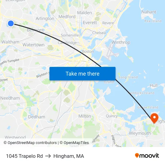 1045 Trapelo Rd to Hingham, MA map