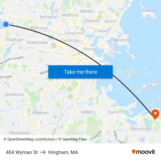 404 Wyman St to Hingham, MA map
