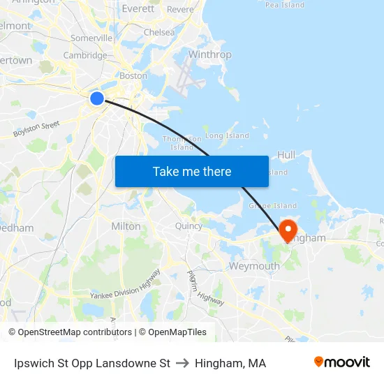 Ipswich St Opp Lansdowne St to Hingham, MA map