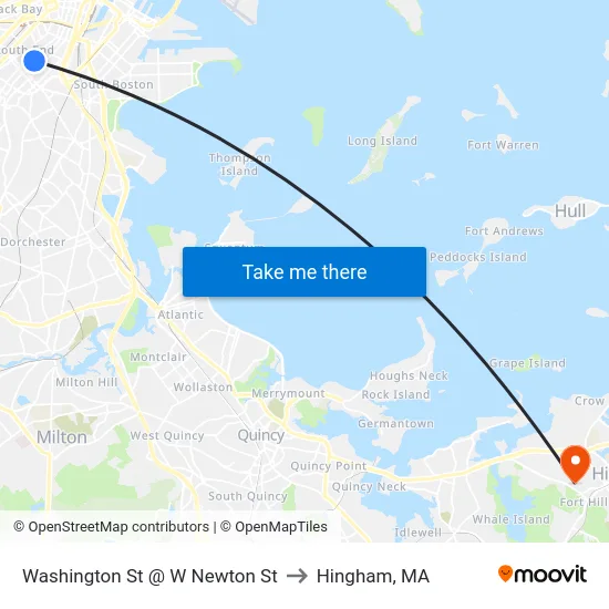 Washington St @ W Newton St to Hingham, MA map