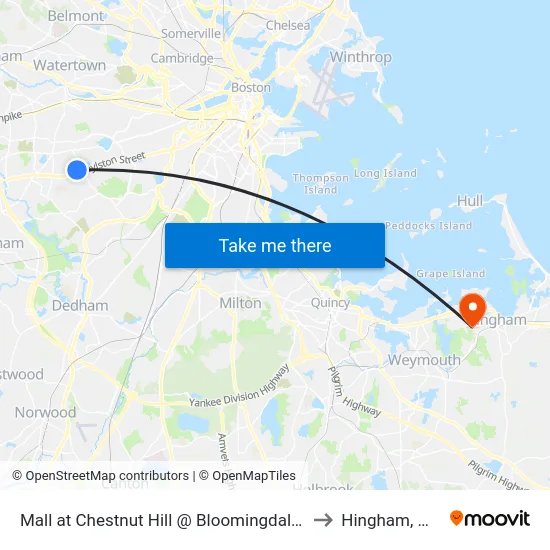 Mall at Chestnut Hill @ Bloomingdale's to Hingham, MA map