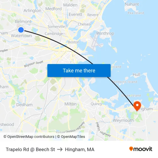 Trapelo Rd @ Beech St to Hingham, MA map