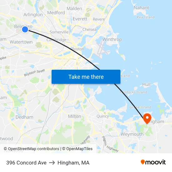 396 Concord Ave to Hingham, MA map