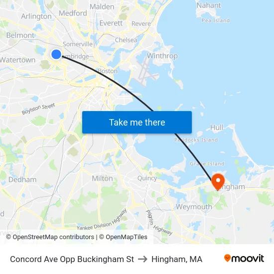 Concord Ave Opp Buckingham St to Hingham, MA map