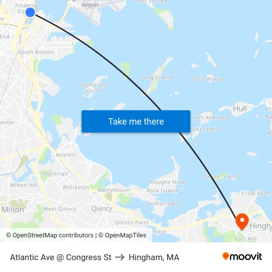 Atlantic Ave @ Congress St to Hingham, MA map
