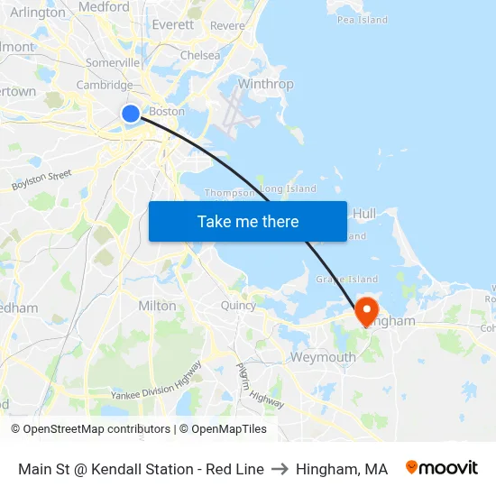 Main St @ Kendall Station - Red Line to Hingham, MA map