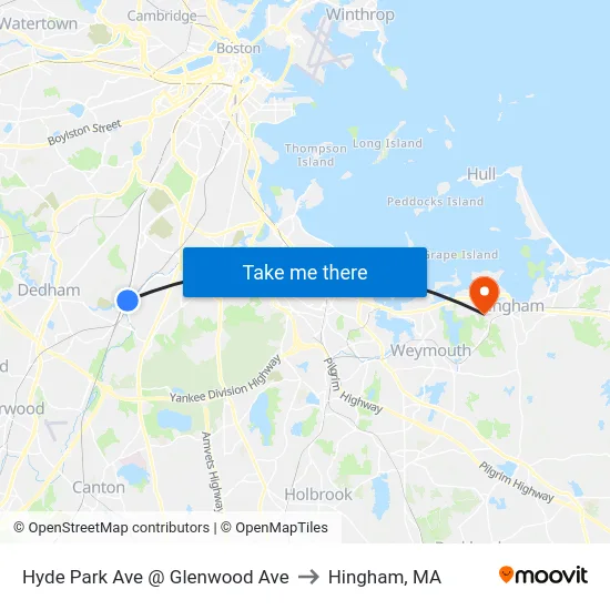 Hyde Park Ave @ Glenwood Ave to Hingham, MA map