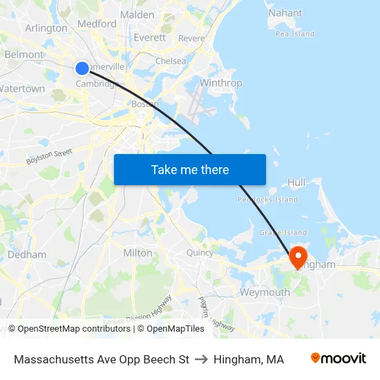 Massachusetts Ave Opp Beech St to Hingham, MA map