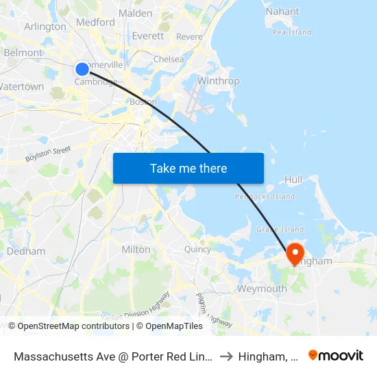 Massachusetts Ave @ Porter Red Line Sta to Hingham, MA map