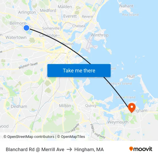 Blanchard Rd @ Merrill Ave to Hingham, MA map