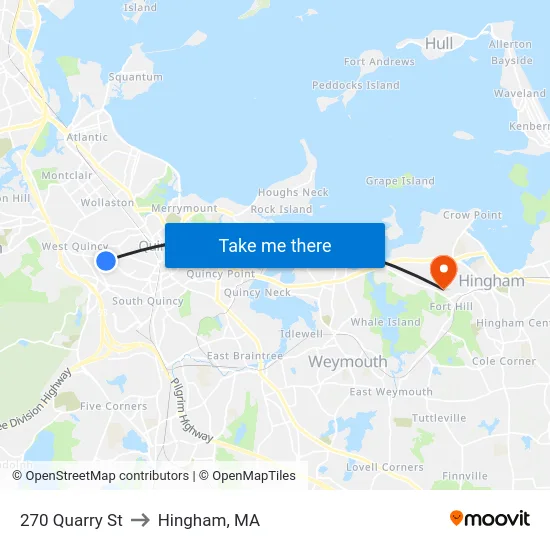 270 Quarry St to Hingham, MA map