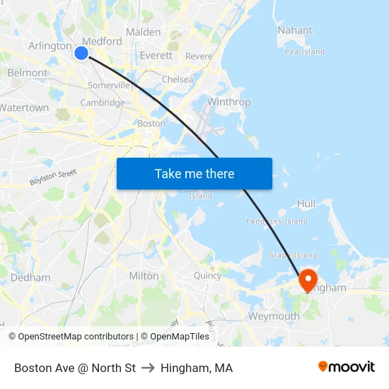 Boston Ave @ North St to Hingham, MA map