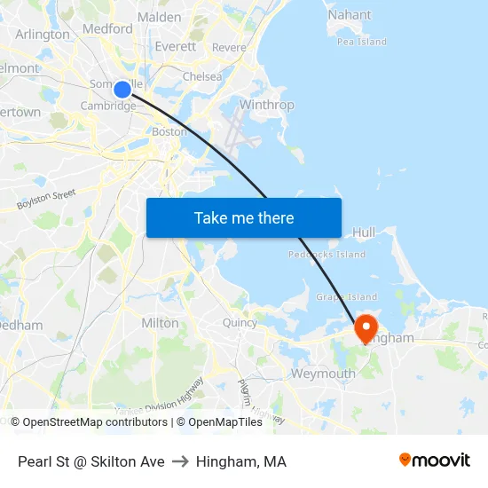 Pearl St @ Skilton Ave to Hingham, MA map