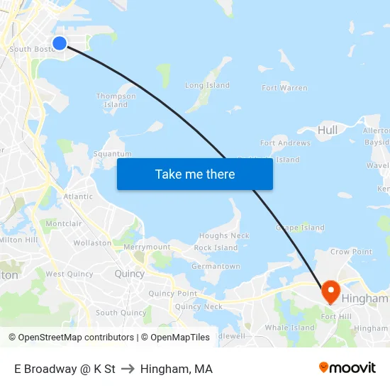 E Broadway @ K St to Hingham, MA map