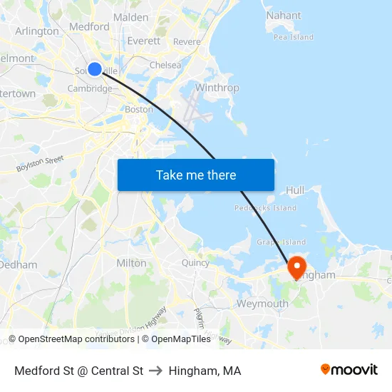 Medford St @ Central St to Hingham, MA map