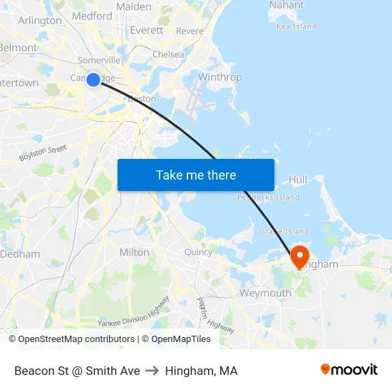 Beacon St @ Smith Ave to Hingham, MA map