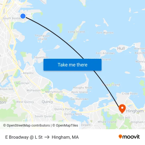 E Broadway @ L St to Hingham, MA map
