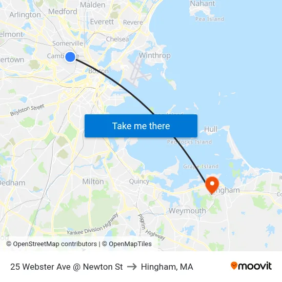 25 Webster Ave @ Newton St to Hingham, MA map