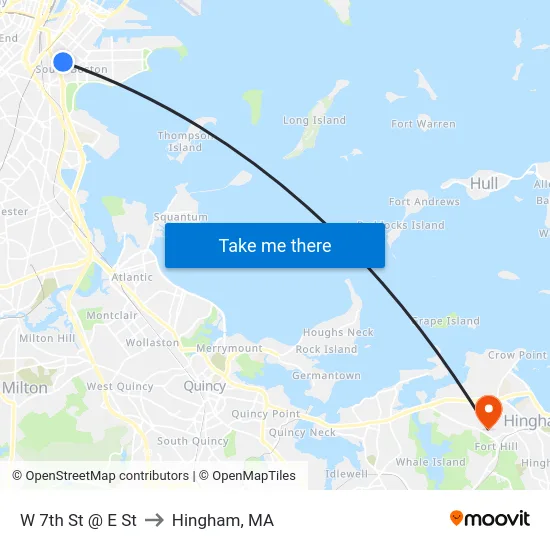 W 7th St @ E St to Hingham, MA map