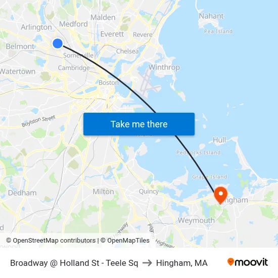 Broadway @ Holland St - Teele Sq to Hingham, MA map