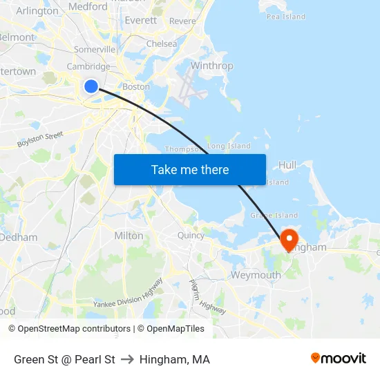 Green St @ Pearl St to Hingham, MA map
